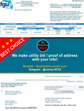 Florida FGUA Sample Fake utility bill